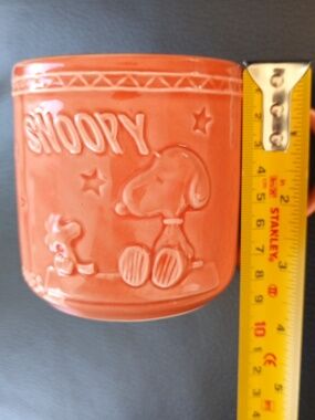 Rare Snoopy 3D Ceramic UFS Charles M. Schulz With Stars Vintage Orange Cup Mug